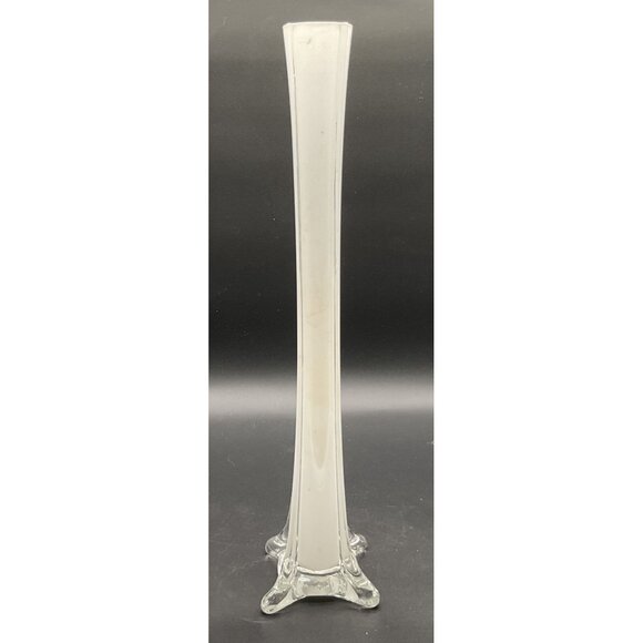 Stretched Eiffel Tower Tall Fluted Clear & White Glass Vase 16"H x 3"W - Picture 2 of 6